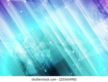 Bright hi-tech futuristic background with low poly triangles, HUD gears and smooth stripes. Vector design