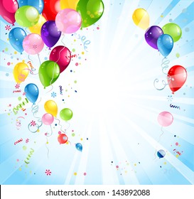 Bright holiday background with balloons and flags