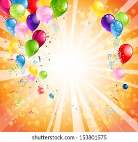 Bright holiday background with balloons with space for text