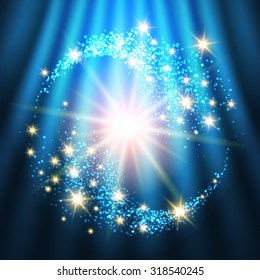 Bright Holiday Background With Glowing Stars and Lights. Colorful illustration