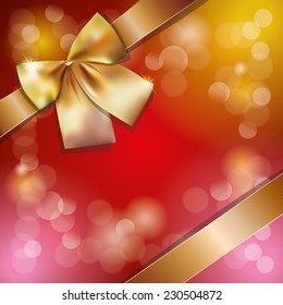 Bright holiday background with gold ribbon for your greetings on Christmas, wedding, birthday or other holidays.