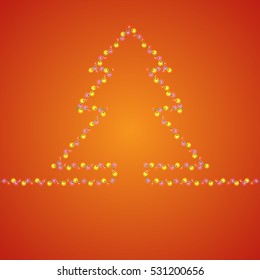 Bright holiday background with many lights in fir-tree shape