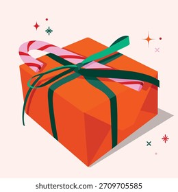 Caja de regalo brillante de Festiva con el bastón de caramelo – ilustración festiva