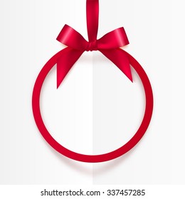 Bright Holiday Red Round Frame With Bow And Silky Ribbon