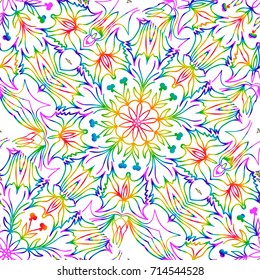 bright holiday seamless background with floral design. vector illustration. rainbow color