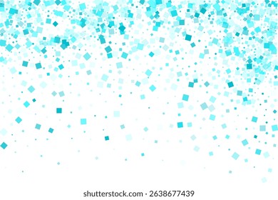 Bright holidays square cyan fragments scattered vector design. Popping cubes. Airy turquoise stardust flying vector backdrop