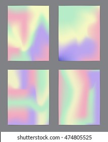 Bright holographic backgrounds set. 80 style trends. Surreal hipster images.