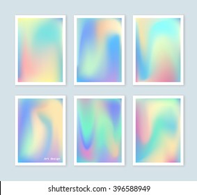 Bright holographic backgrounds set for a different design. You can use a gift card, cover, book, printing, fashion. Modern style trends 80. surreal hipster images.