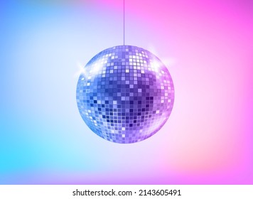 Bright holographic glowing studio with disco sphere. Vector 3d illustration