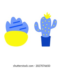 
Bright home cacti, succulents on white background. Two bright plant. Home design concept. Vector illustration