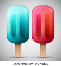 Bright home made frozen ice cream set, vector realistic popsicle icon 