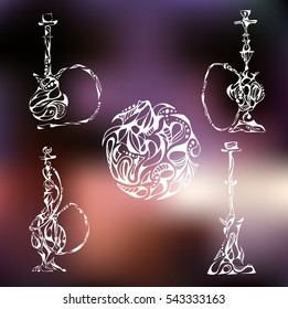 Bright hookahs on blurred background