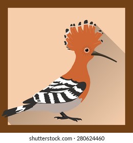 Bright hoopoe bird in flat style - vector illustration