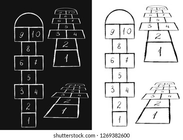 Bright hopscotch template. illustration.Black on white, white on black