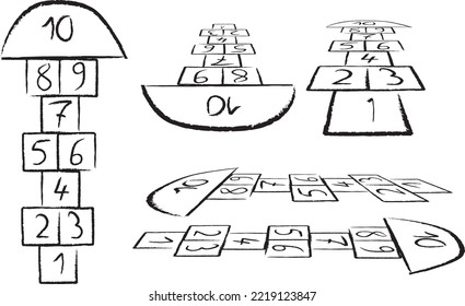 Bright hopscotch template. illustration.Black on white, white on black