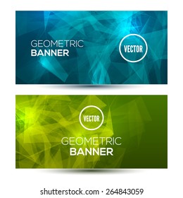 Bright horizontal abstract geometric, low poly, polygonal banners template design. 