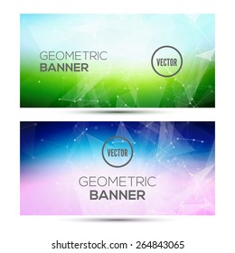 Bright horizontal abstract geometric, low poly, polygonal banners template design. 