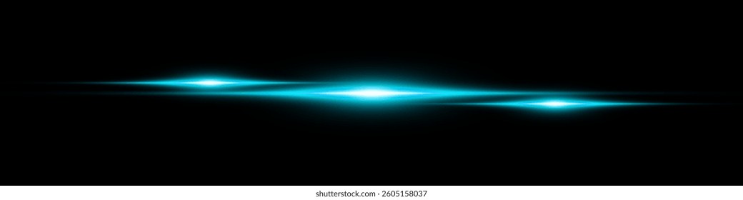 Bright horizontal beam of light on black background. Glowing laser effect creating futuristic and sci-fi aesthetics. Suitable for technology, energy, speed and digital design themes.