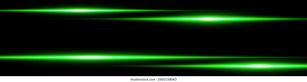 Bright horizontal beam of light on black background. Glowing laser effect creating futuristic and sci-fi aesthetics. Suitable for technology, energy, speed and digital design themes.