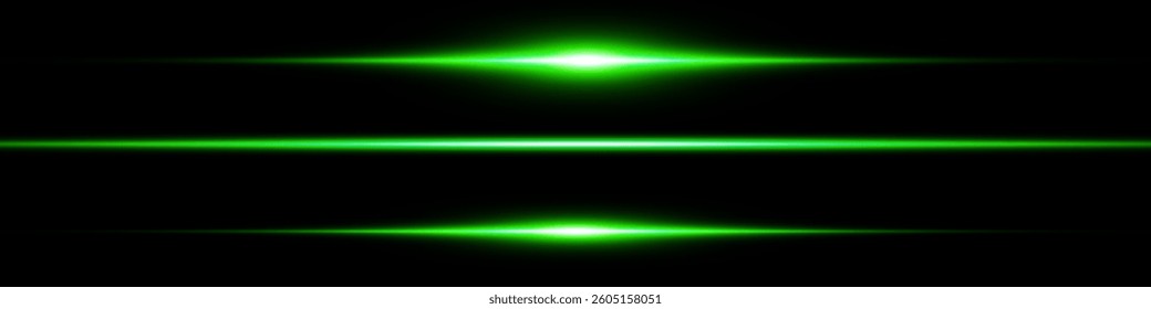 Bright horizontal beam of light on black background. Glowing laser effect creating futuristic and sci-fi aesthetics. Suitable for technology, energy, speed and digital design themes.