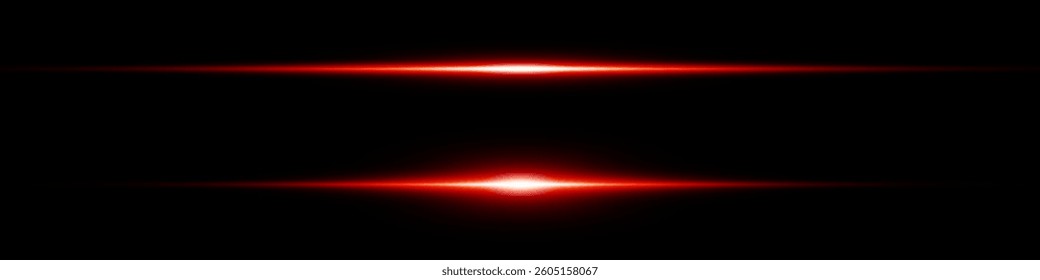Bright horizontal beam of light on black background. Glowing laser effect creating futuristic and sci-fi aesthetics. Suitable for technology, energy, speed and digital design themes.
