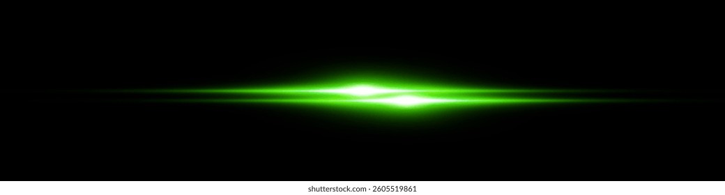 Bright horizontal beam of light on black background. Glowing laser effect creating futuristic and sci-fi aesthetics. Suitable for technology, energy, speed and digital design themes.