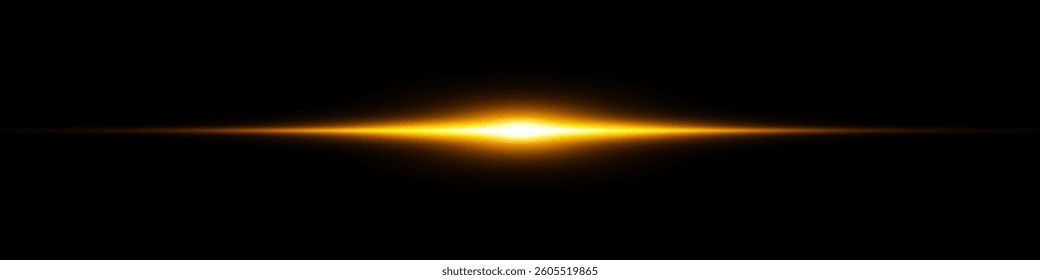 Bright horizontal beam of light on black background. Glowing laser effect creating futuristic and sci-fi aesthetics. Suitable for technology, energy, speed and digital design themes.