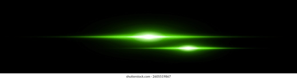 Bright horizontal beam of light on black background. Glowing laser effect creating futuristic and sci-fi aesthetics. Suitable for technology, energy, speed and digital design themes.