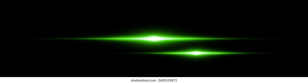 Bright horizontal beam of light on black background. Glowing laser effect creating futuristic and sci-fi aesthetics. Suitable for technology, energy, speed and digital design themes.