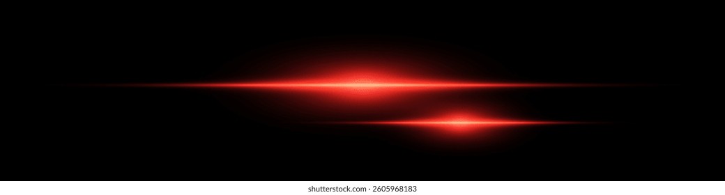 Bright horizontal beam of light on black background. Glowing laser effect creating futuristic and sci-fi aesthetics. Suitable for technology, energy, speed and digital design themes.