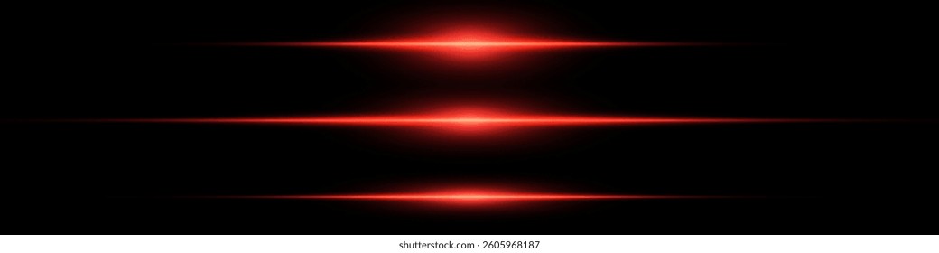Bright horizontal beam of light on black background. Glowing laser effect creating futuristic and sci-fi aesthetics. Suitable for technology, energy, speed and digital design themes.