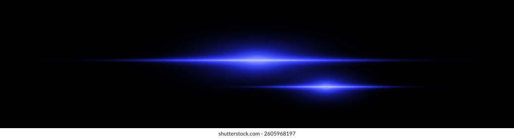 Bright horizontal beam of light on black background. Glowing laser effect creating futuristic and sci-fi aesthetics. Suitable for technology, energy, speed and digital design themes.