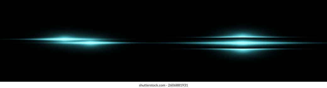 Bright horizontal beam of light on black background. Glowing laser effect creating futuristic and sci-fi aesthetics. Suitable for technology, energy, speed and digital design themes.