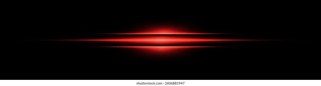 Bright horizontal beam of light on black background. Glowing laser effect creating futuristic and sci-fi aesthetics. Suitable for technology, energy, speed and digital design themes.