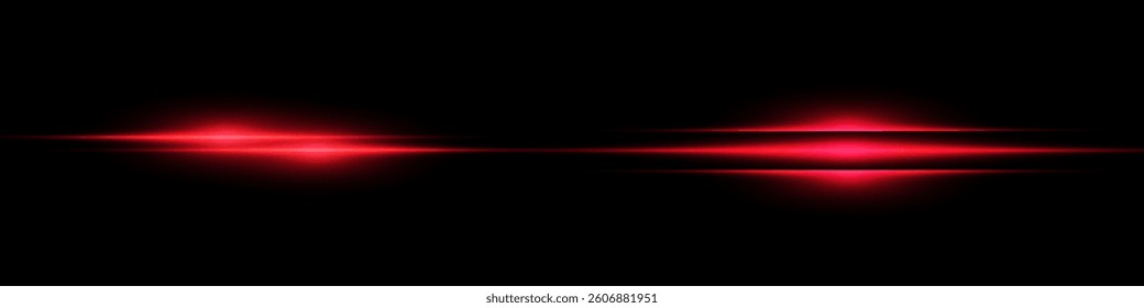 Bright horizontal beam of light on black background. Glowing laser effect creating futuristic and sci-fi aesthetics. Suitable for technology, energy, speed and digital design themes.