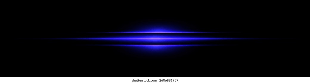 Bright horizontal beam of light on black background. Glowing laser effect creating futuristic and sci-fi aesthetics. Suitable for technology, energy, speed and digital design themes.