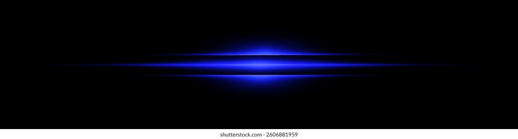 Bright horizontal beam of light on black background. Glowing laser effect creating futuristic and sci-fi aesthetics. Suitable for technology, energy, speed and digital design themes.
