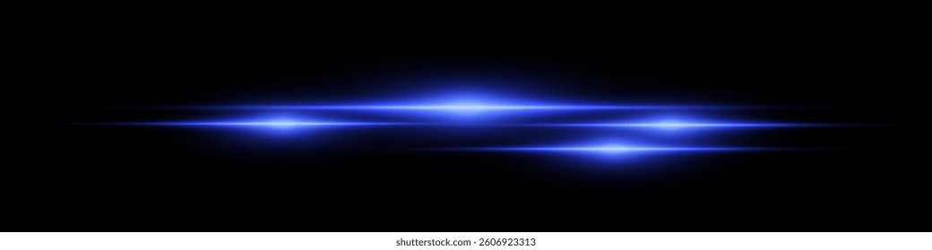 Bright horizontal beam of light on black background. Glowing laser effect creating futuristic and sci-fi aesthetics. Suitable for technology, energy, speed and digital design themes.