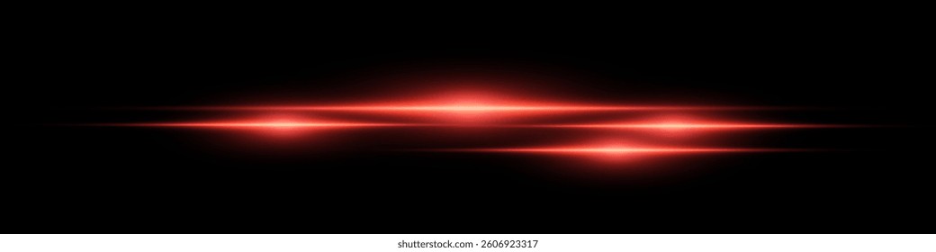 Bright horizontal beam of light on black background. Glowing laser effect creating futuristic and sci-fi aesthetics. Suitable for technology, energy, speed and digital design themes.