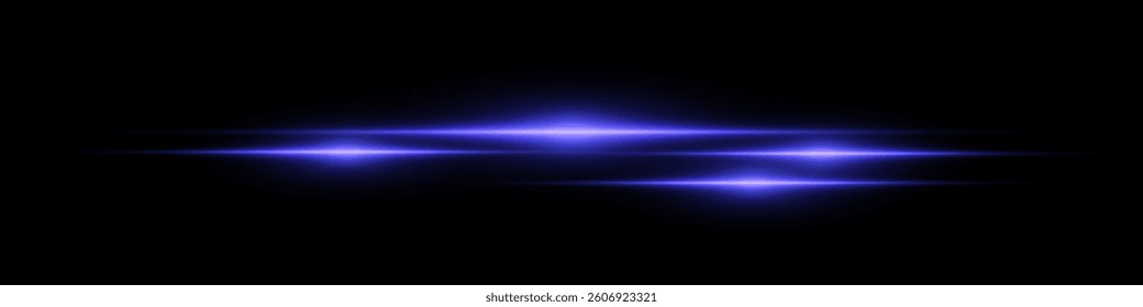 Bright horizontal beam of light on black background. Glowing laser effect creating futuristic and sci-fi aesthetics. Suitable for technology, energy, speed and digital design themes.