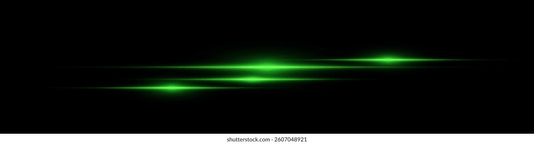 Bright horizontal beam of light on black background. Glowing laser effect creating futuristic and sci-fi aesthetics. Suitable for technology, energy, speed and digital design themes.