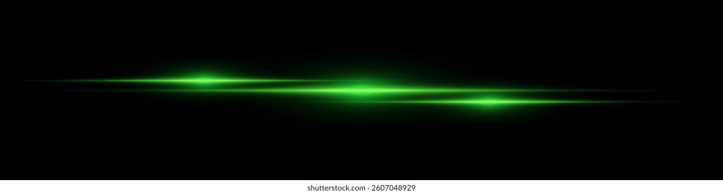 Bright horizontal beam of light on black background. Glowing laser effect creating futuristic and sci-fi aesthetics. Suitable for technology, energy, speed and digital design themes.