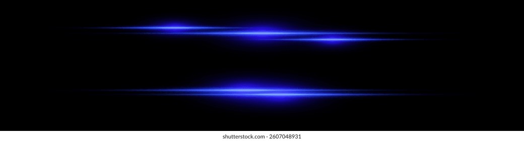 Bright horizontal beam of light on black background. Glowing laser effect creating futuristic and sci-fi aesthetics. Suitable for technology, energy, speed and digital design themes.