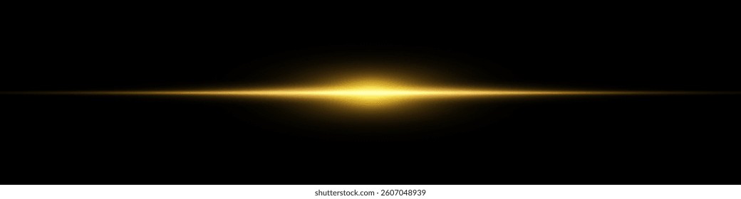 Bright horizontal beam of light on black background. Glowing laser effect creating futuristic and sci-fi aesthetics. Suitable for technology, energy, speed and digital design themes.