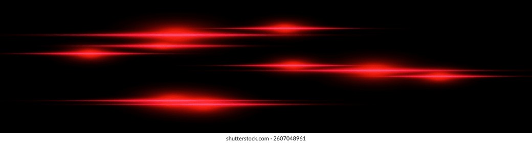 Bright horizontal beam of light on black background. Glowing laser effect creating futuristic and sci-fi aesthetics. Suitable for technology, energy, speed and digital design themes.