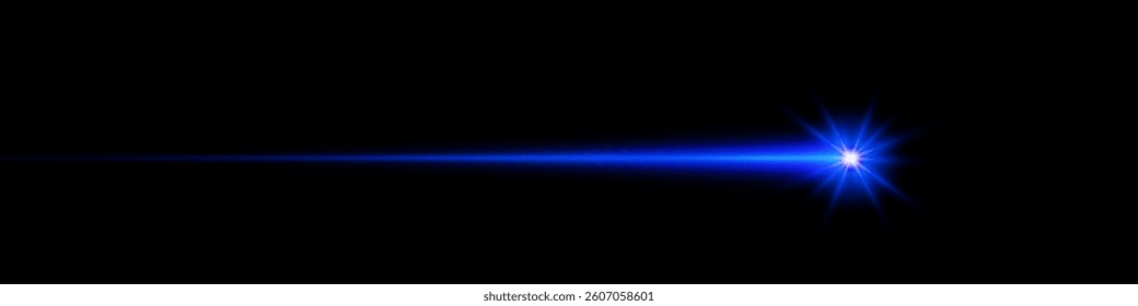 Bright horizontal beam of light on black background. Glowing laser effect creating futuristic and sci-fi aesthetics. Suitable for technology, energy, speed and digital design themes.