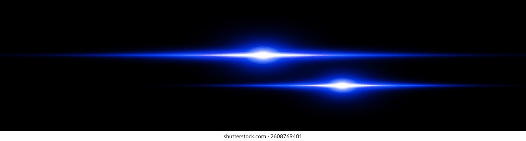 Bright horizontal beam of light on black background. Glowing laser effect creating futuristic and sci-fi aesthetics. Suitable for technology, energy, speed and digital design themes.