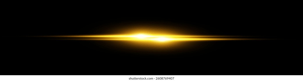 Bright horizontal beam of light on black background. Glowing laser effect creating futuristic and sci-fi aesthetics. Suitable for technology, energy, speed and digital design themes.