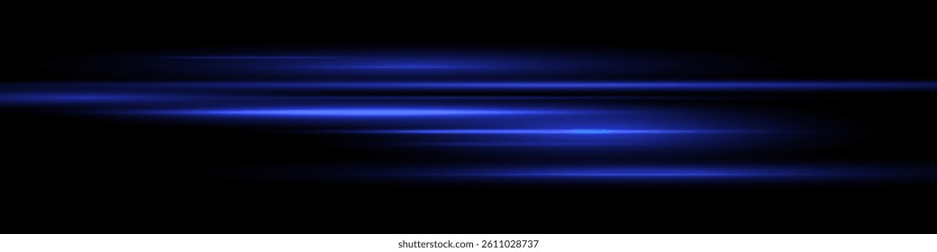 Bright horizontal beam of light on black background. Glowing laser effect creating futuristic and sci-fi aesthetics. Suitable for technology, energy, speed and digital design themes.