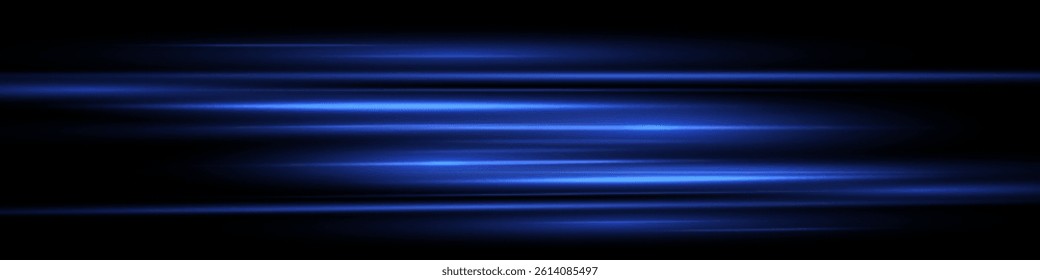 Bright horizontal beam of light on black background. Glowing laser effect creating futuristic and sci-fi aesthetics. Suitable for technology, energy, speed and digital design themes.